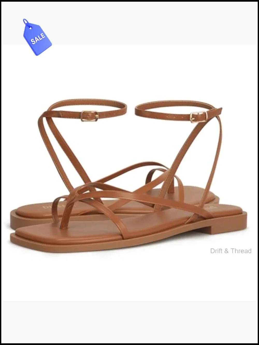 Square Toe Strappy Ankle Strap Flat Sandals